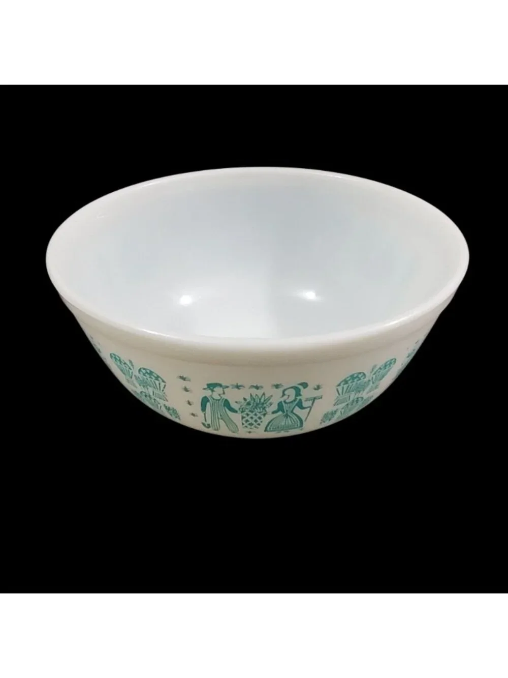 Vtg Pyrex 403 AMISH Butterprint Mixing Bowl 2.5 Quart White Turquoise Aqua MCM